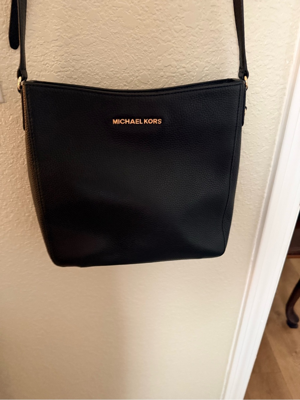 Michael Kors Black Pebbled Leather Shoulder Crossbody with Gold Logo